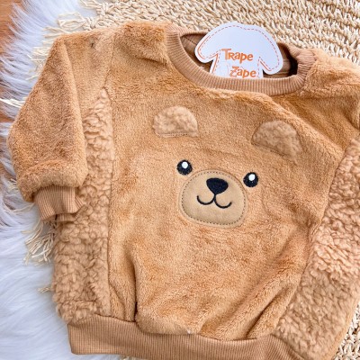 Conj. Casaco Urso Fofo e Calça Peluciada - Caramelo